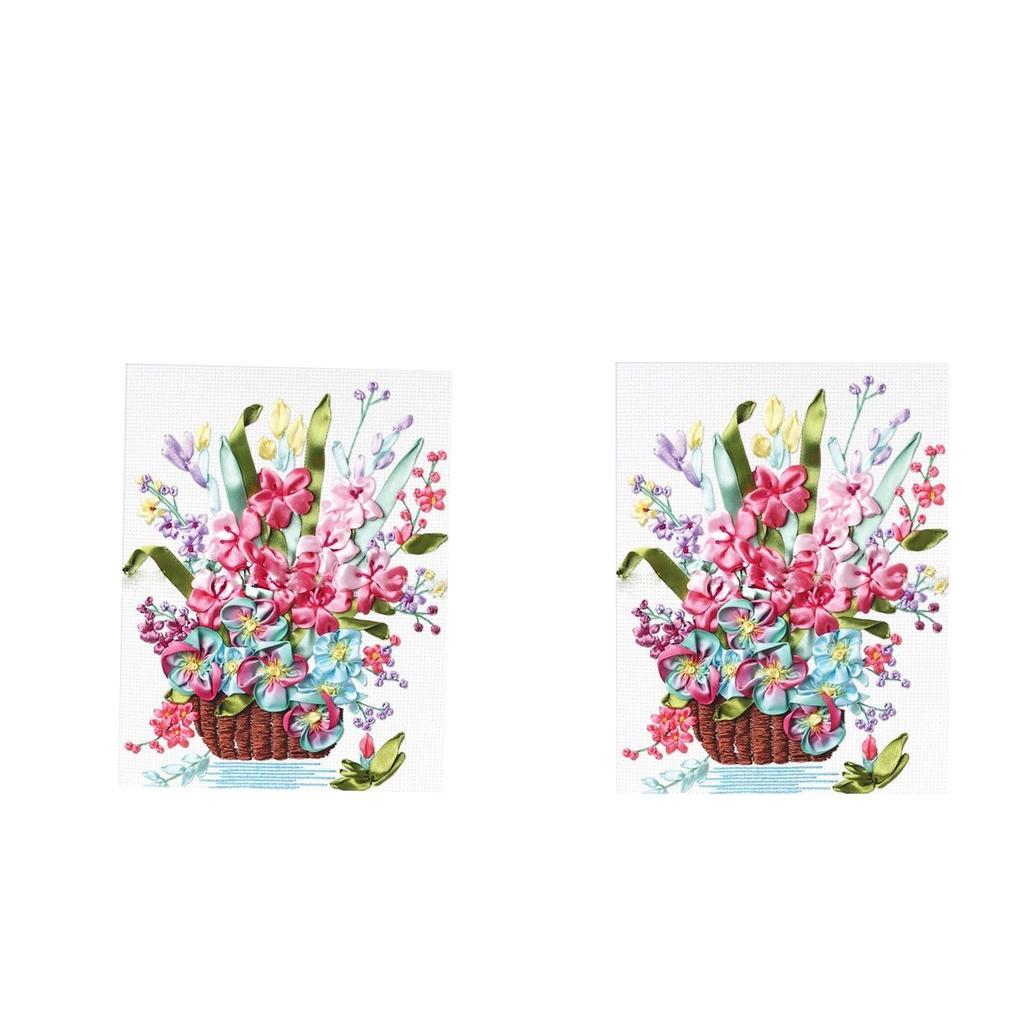 2x DIY Ribbon Embroidery Kit Flower Cross Stitch Crafts Wall Arts Ornaments