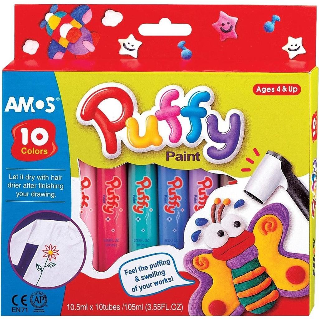 Bút màu sơn nhập khẩu Hàn Quốc AMOS Puffy paint Hộp 10 màu PUP10P10