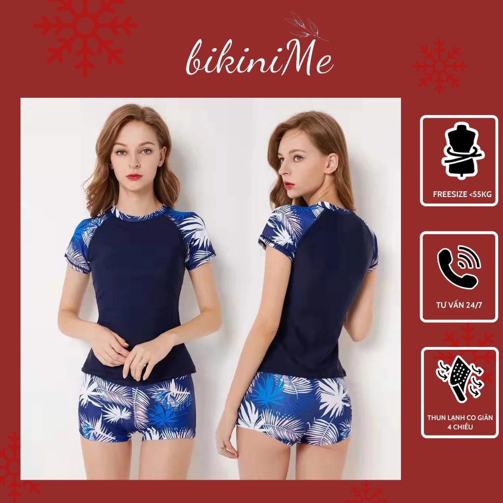 Bikini, Đồ Bơi Đi Biển Hai Mảnh Áo Ngắn Tay Quần Đùi Họa Tiết Quần Short R38