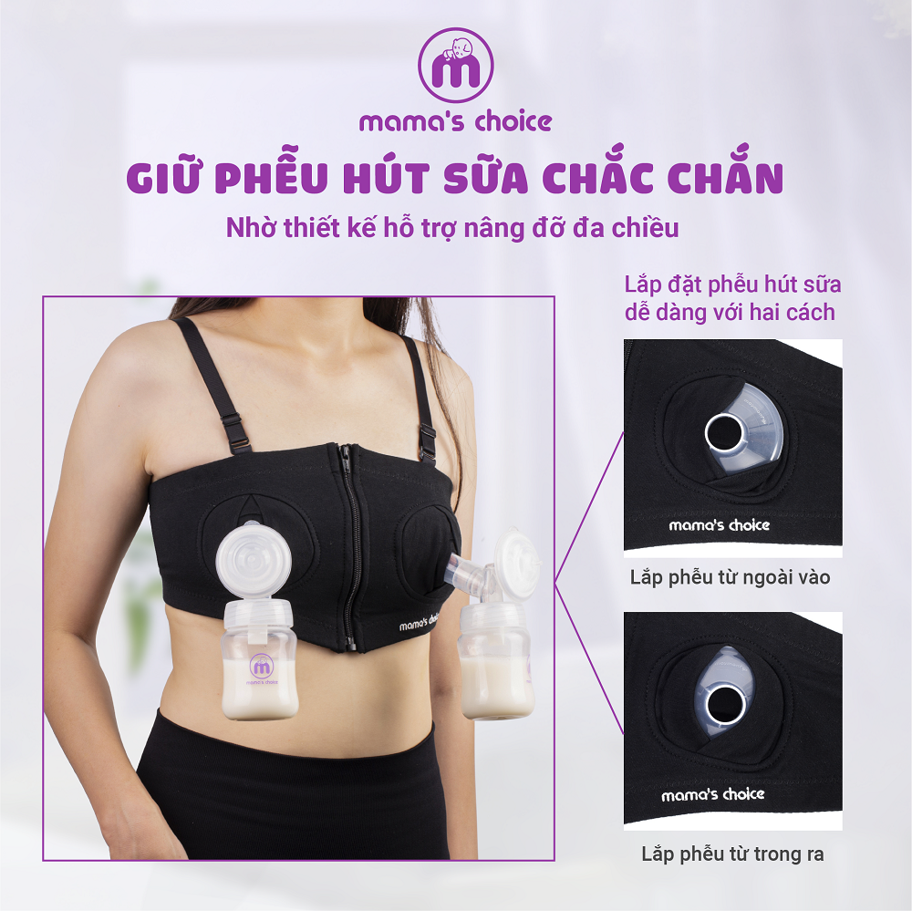 Áo Hút Sữa Rảnh Tay Mama’s Choice, Mặc Hút Sữa Cho Mẹ, Có Dây Giữ Bình Hút Sữa Chắc Chắn, Chất Liệu Thoáng Khí, Freesize - MÀU ĐEN