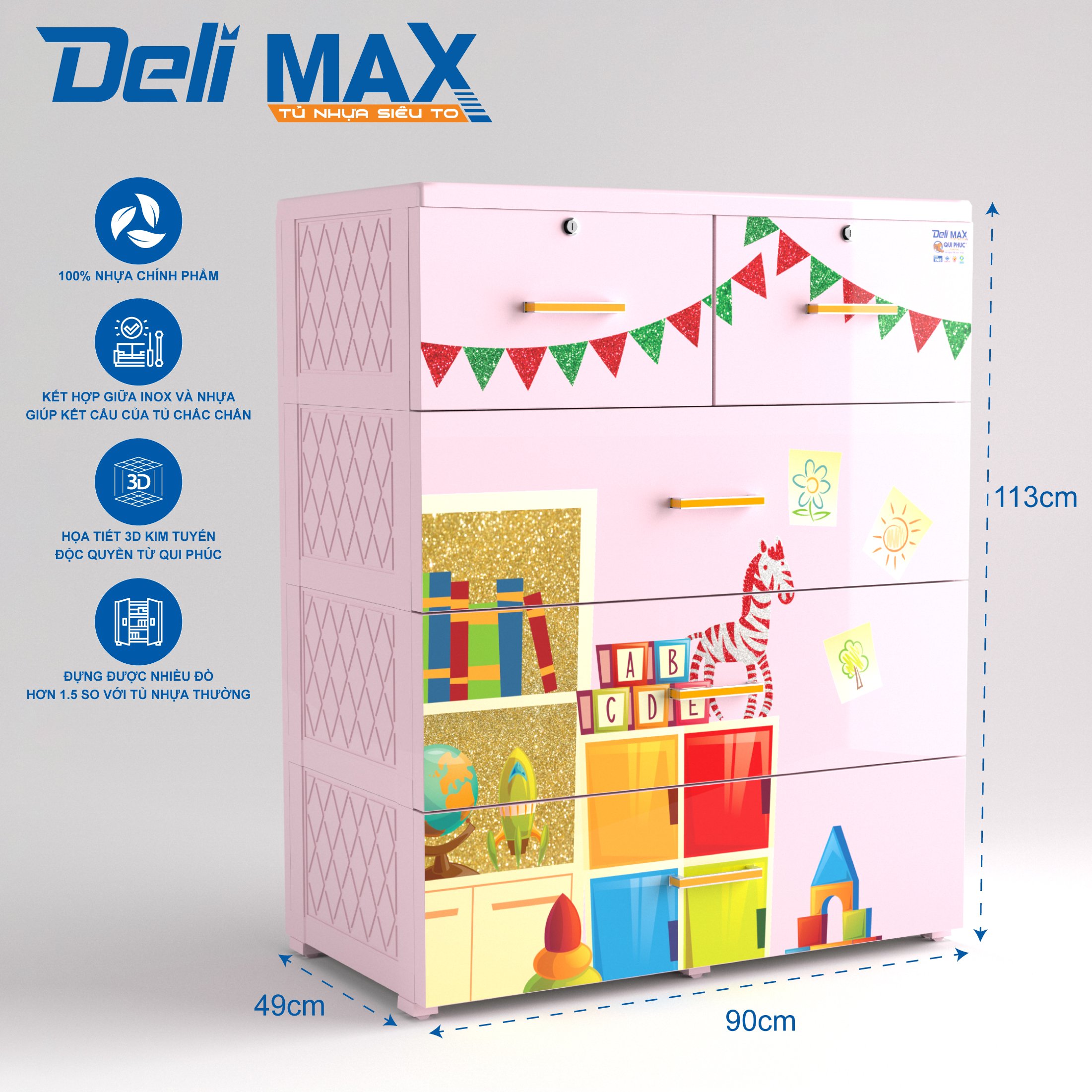 Tủ nhựa DELI MAX 4 tầng (QPN.176) - Siêu to siêu chắc, nhựa chính phẩm 100% an toàn cho người dùng