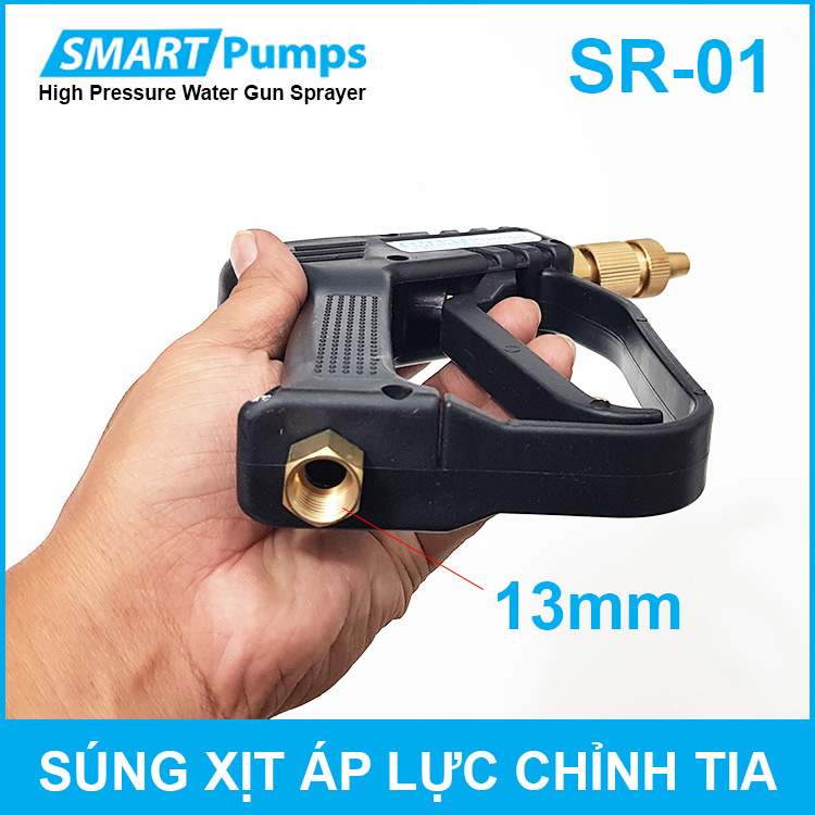 Súng xịt áp lực rửa xe vệ sinh máy lạnh tưới cây có chỉnh tia ren trong 13mm Smartpumps