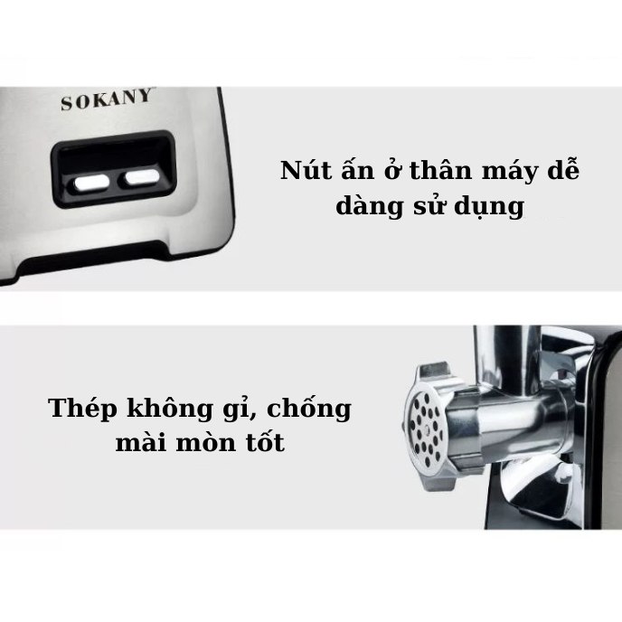 Máy xay nhồi thịt đa năng SOKANY SK-090, công suất 3200W, vừa xay thịt, vừa đùn thịt, nhồi lạp xưởng, xúc xích tại nhà - HÀNG CHÍNH HÃNG - DELIYA