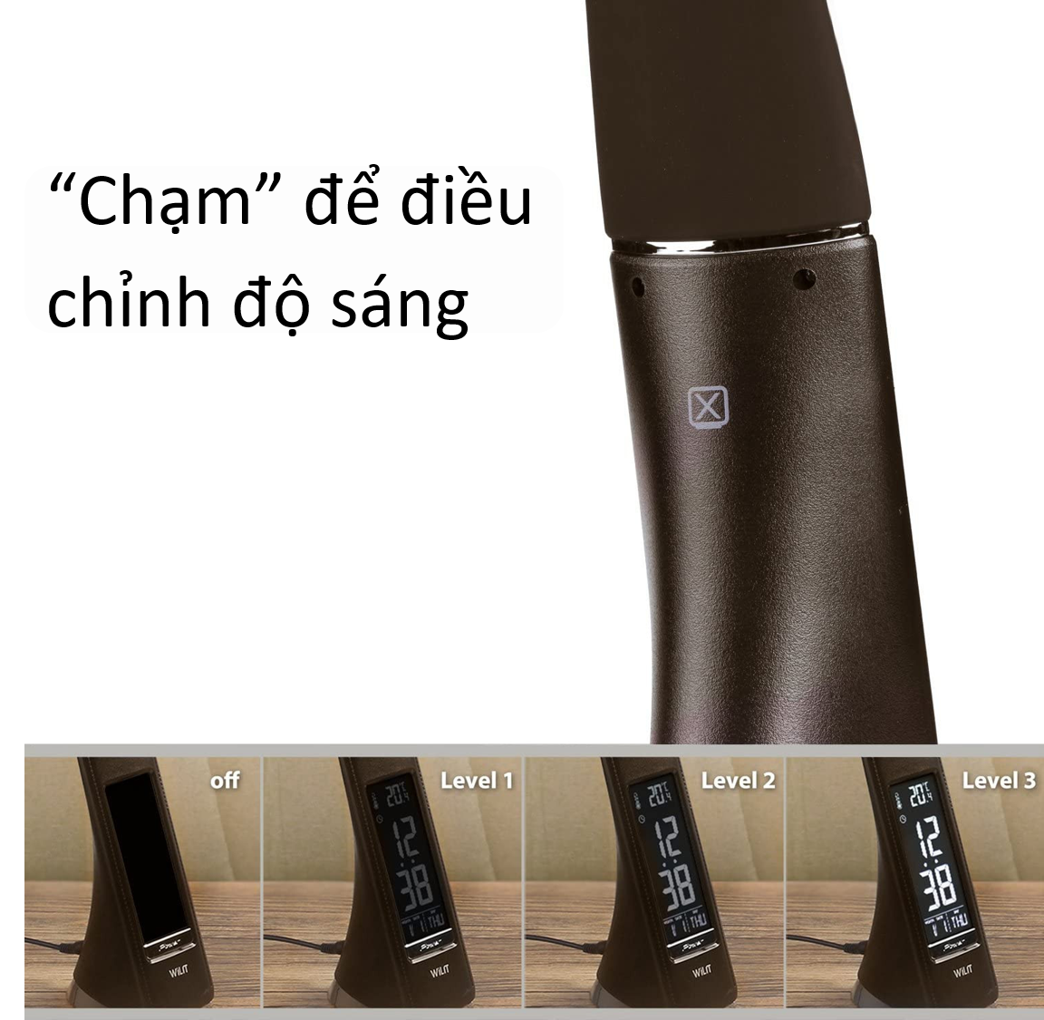 Đèn Bàn Học, Đèn Đọc Sách, Đèn Làm Việc, Đèn Trang Trí - Nhập khẩu Đức Wilit U2 - Chống cận - Đa năng | Lịch, đồng hồ, nhiệt độ, đặt báo thức | Cao cấp &amp; Sang Trọng | Thiết kế cổ ngỗng đôc đáo [Màu nâu coffee]