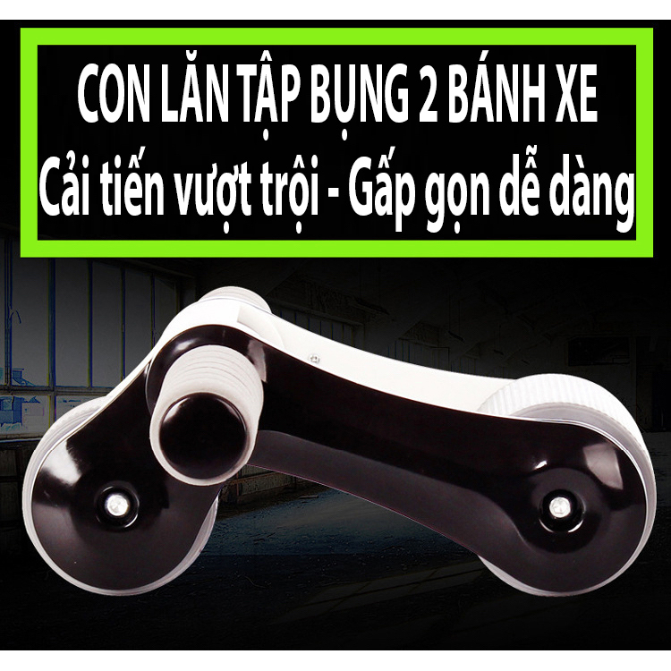 Con lăn tập bụng 2 bánh cải tiến gấp gọn - Đen Trắng