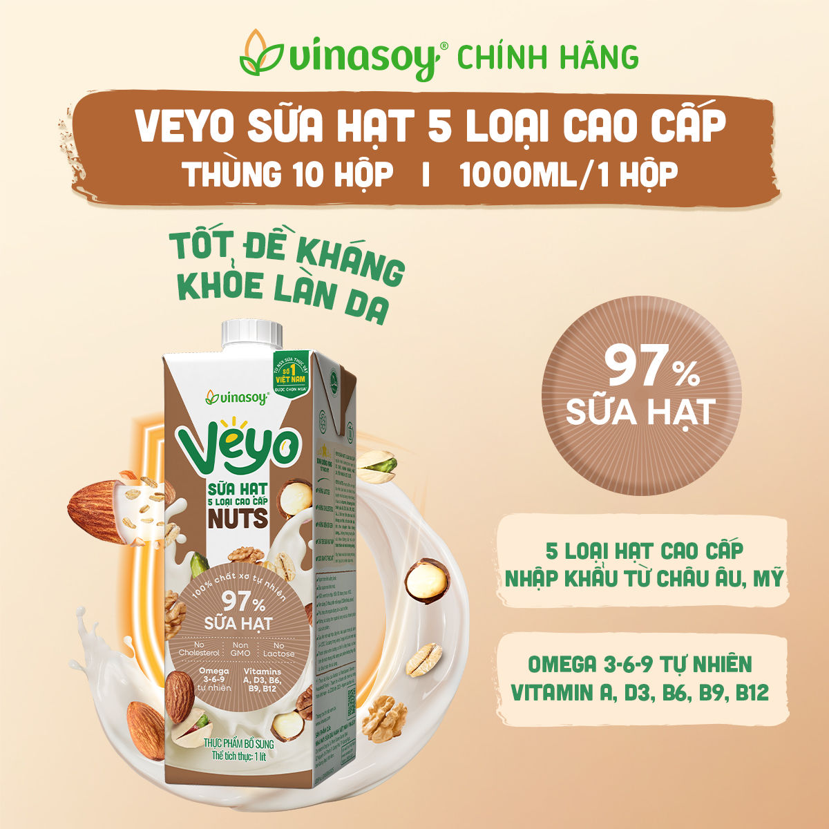 Thùng Veyo sữa hạt 05 loại cao cấp (10 hộp x 1 Lít)
