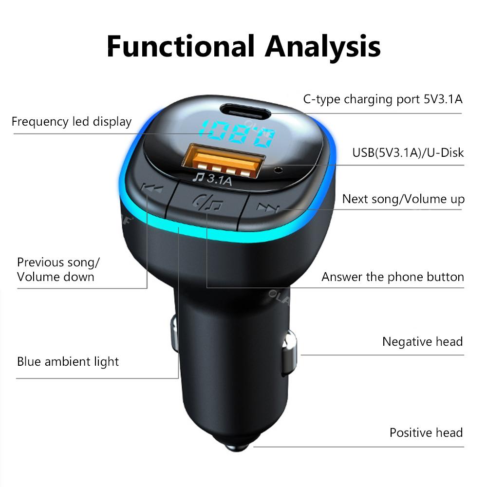 Xe Bluetooth 5.0 Bộ sạc MP3 rảnh tay FM Bộ sạc xe hơi Bluetooth PD 25W Bộ điều hợp xe hơi nhanh