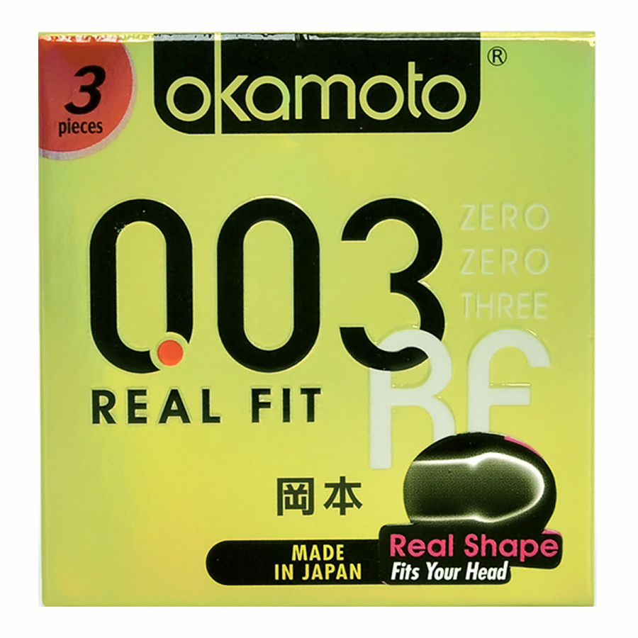 Bao cao su Okamoto 0.03 Real Fit Mỏng Ôm Sát Hộp 3 cái + Tặng 1 hộp cùng loại