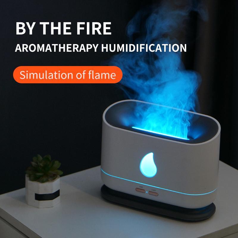 Air Humidifier with Flame Night Light Quiet 200ml Water Tank Aroma Diffuser