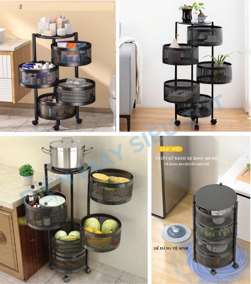 Kệ sắt tròn xoay đa năng K360-A3 3 tầng - Hàng Nhập Khẩu - Chịu Lực 150kg - Hoàn thiện cao cấp bền, khoẻ, chắc chắn