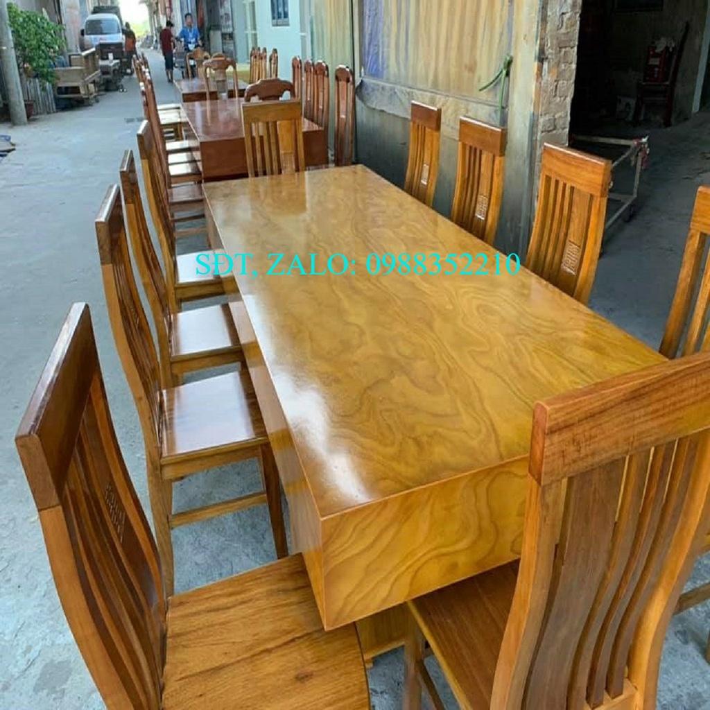 Bàn Ăn 10 Ghế Đục Chữ Thọ Lệch Gỗ Cẩm Vàng