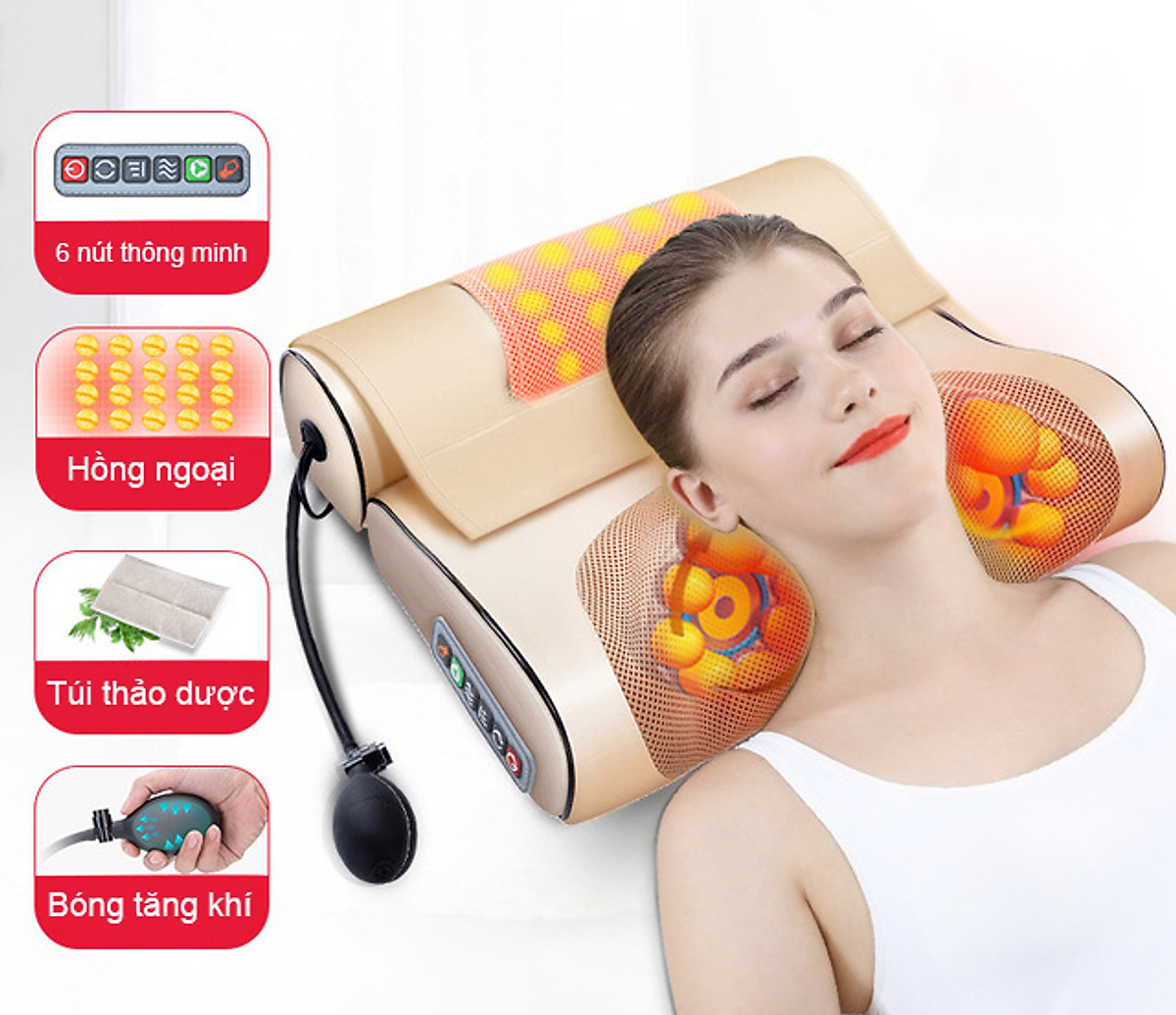 Gối Massage Toàn Thân Vai, Gáy, Cổ, Lưng Đa Năng Bằng Hồng Ngoại Giúp Giảm Đau, Ngủ Sấu Giấc Tại Nhà