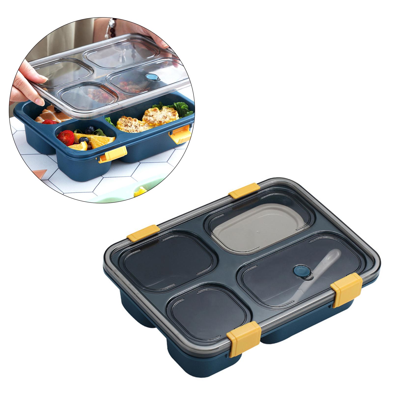 4 Compartment Lunch Containers with Soup Bowl Spoon Food Container Blue