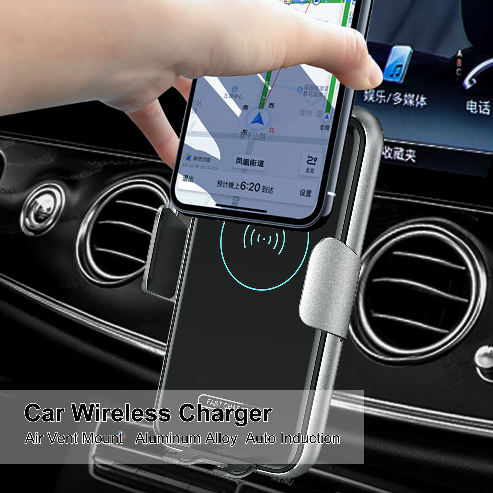 Bộ Sạc Không Dây Trên Ô Tô Cảm Ứng Sạc Nhanh V8 15W Với Giá Đỡ Điện Thoại Gắn Thông Gió Bằng Hợp Kim Nhôm