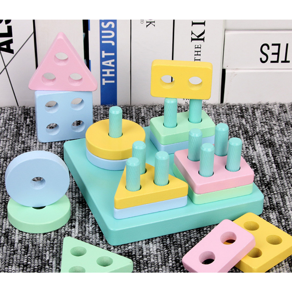 Bộ Đồ Chơi Thả Hình Đế Vuông Màu Pastel Dễ Thương. Đồ Chơi Giáo Dục Sớm Montessori Cho Bé Từ 1 Tuổi ETED35NYN161B 