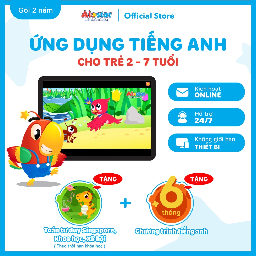 ALOSTAR - App học tiếng Anh cho bé mầm Mã học áp dụng toàn quốc Hỗ trợ kích hoạt online