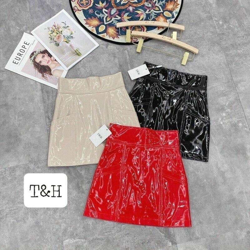 Chân váy da bóng cạp cao QC hot hit