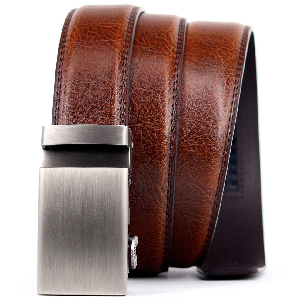 Ví Da Nam Da Bò Dây Kim Loại Vintage Khóa Tự Động Kinh Doanh Quần Ratchet Dây Nâu Dây Đeo Thắt Lưng Nam Thời Trang Phong Cách