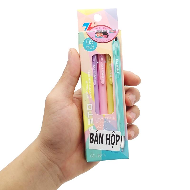 Hộp 5 Bút Gel Bấm 0.5 mm Màu Pastel Pazto - Thiên Long GEL-B015 - Mực Xanh