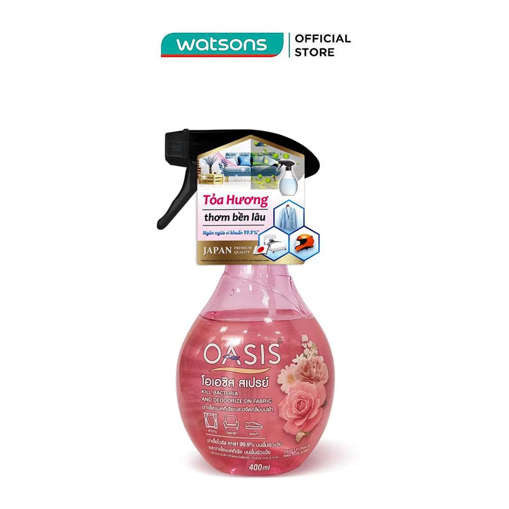 Xịt Khử Mùi Trên Vải Oasis Ngăn Ngừa Vi Khuẩn Trên Vải Hương Hoa Hồng Sweet Floral &amp; Pink Rose 400ml