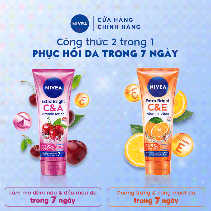 Bộ Đôi Sữa Dưỡng Thể NIVEA Vitamin C&amp;E &amp; Vitamin C&amp;A Sáng Mượt | Đều Màu Da Sau 7 Ngày (180 ml)