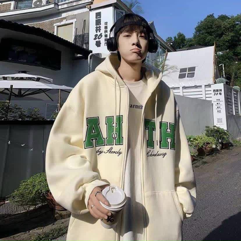 ÁO KHOÁC HOODIE NAM IN CHỮ AHTH FORM RỘNG CHÁT NỈ DÀY DẶN