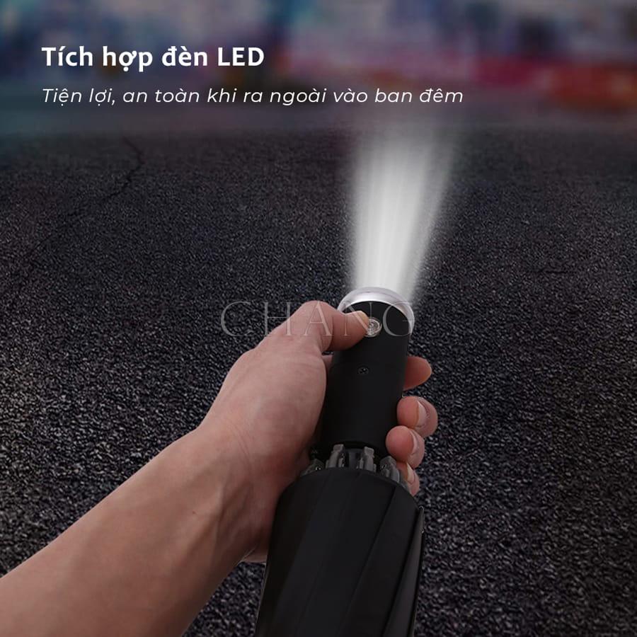 Ô Tự Gấp Gọn Tự Động Hai Chiều Cao Cấp, Dù Đóng Mở Tự Động Có Kèm Đèn Pin Tiện Lợi