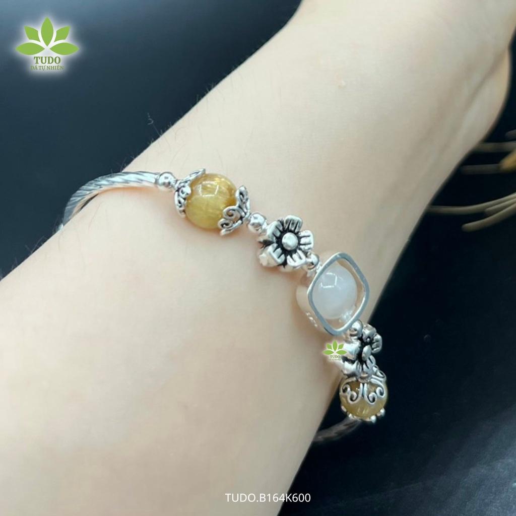 Vòng Tay Nữ Đẹp - Vòng Phong Thủy Mệnh Kim Thổ TUDO B164K600 VCBTATV Charm Bạc 2 Bông Hoa B164K600