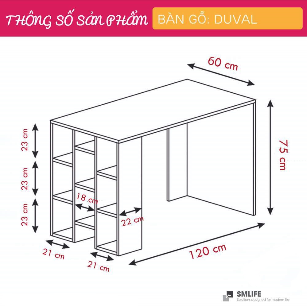 Bàn làm việc, bàn học gỗ hiện đại SMLIFE Duval  | Gỗ MDF dày 17mm chống ẩm | D120xR60xC75cm - Màu