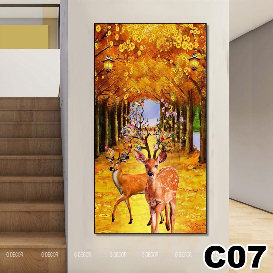 Tranh treo tường canvas 1 bức phong cách hiện đại Bắc Âu 02, tranh hươu tài lộc trang trí phòng khách, phòng ngủ, spa