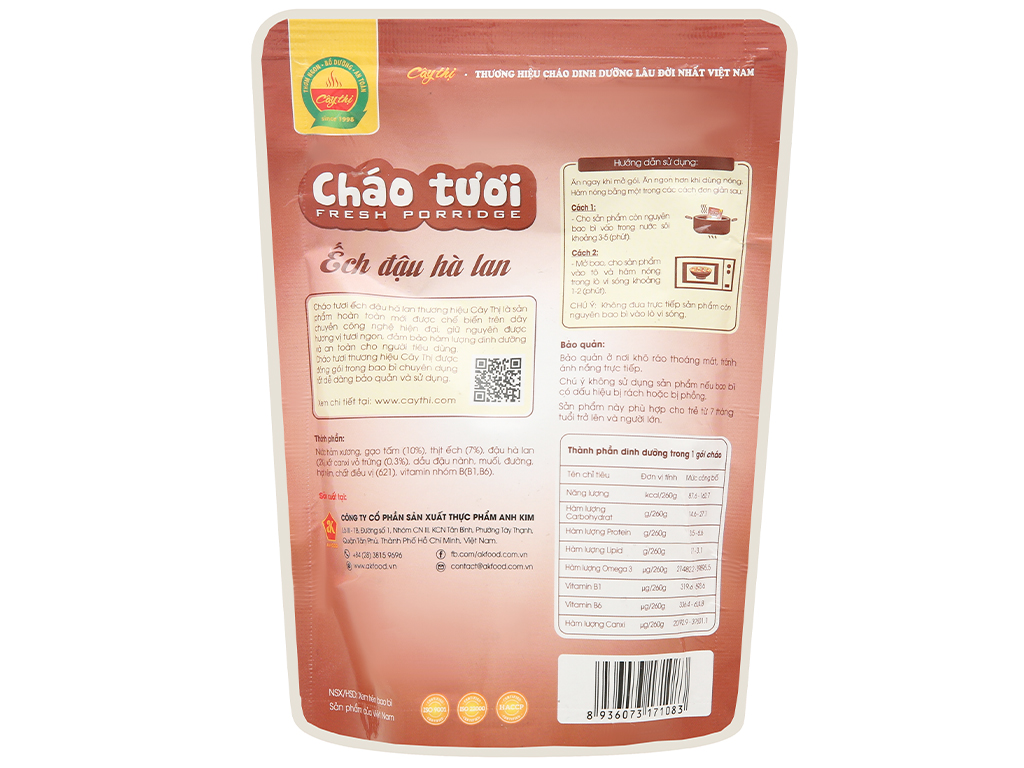 Cháo tươi ếch đậu hà lan Cây Thị gói 260g