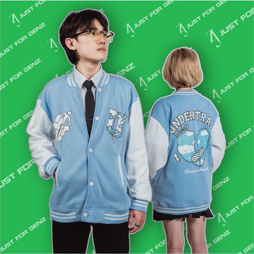 Áo khoác Bomber Varsity Jacket UNDERTRAP, áo bomber nam nữ unisex JFgenz chất nỉ bông Angel