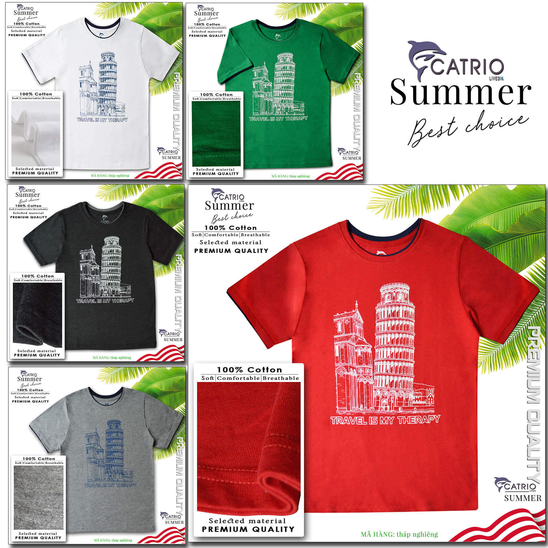 ÁO THUN BÉ TRAI NGẮN TAY CATRIO là áo phông trẻ em từ 9 tuổi đến 12 tuổi vải 100% cotton an toàn in Tháp nghiêng thuộc BST quần áo trẻ em mùa hè CATRIO màu XÁM
