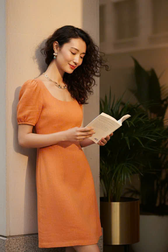 Đầm Chữ A, Đầm Ôm Linen Mơ Nghiền DRE195 thời trang thiết kế Hity