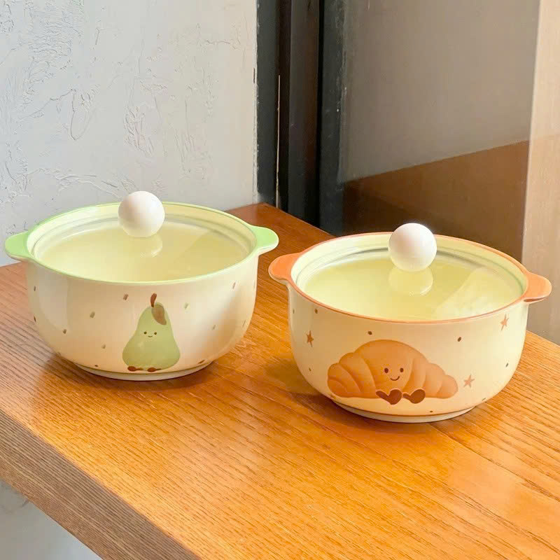 Tô Sứ Có Nắp 800ml Nhiều Họa Tiết Dễ Thương | Bát Sứ Cao Cấp Đựng Mì, Canh, Cháo | Dùng Lò Vi Sóng - HÀNG CHÍNH HÃNG MINIIN