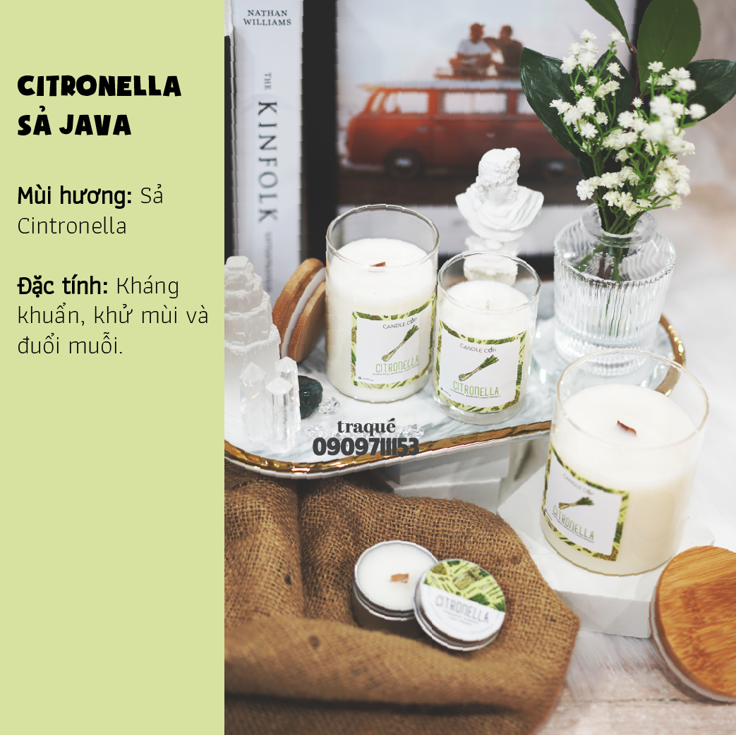 Nến thơm tinh dầu cao cấp không khói an toàn Candle Cup - CITRONELLA/SẢ JAVA - L - 350G (CÓ NẮP)