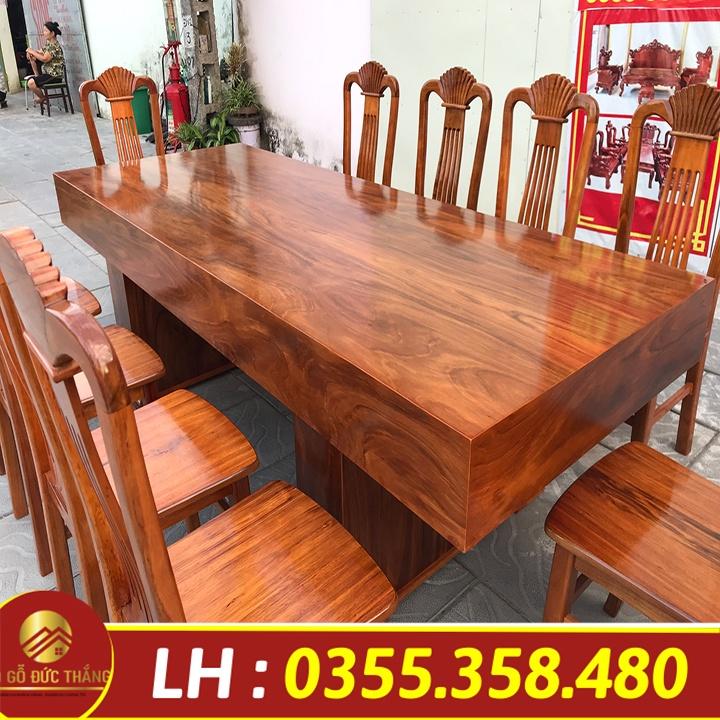 bộ bàn ăn 10 ghế gỗ hương xám nam phi dài kt dài 2m40 rộng 95cm