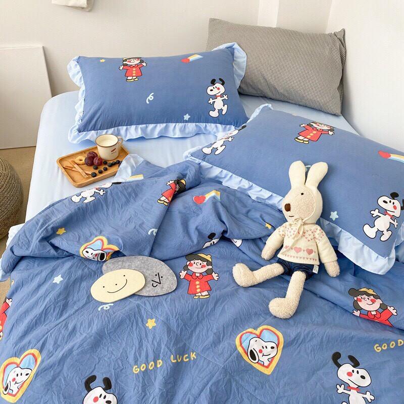 Bộ chăn ga Cotton Đũi 100% Phối Bèo Siêu Mềm Mịn Mát- Hàng nhập khẩu