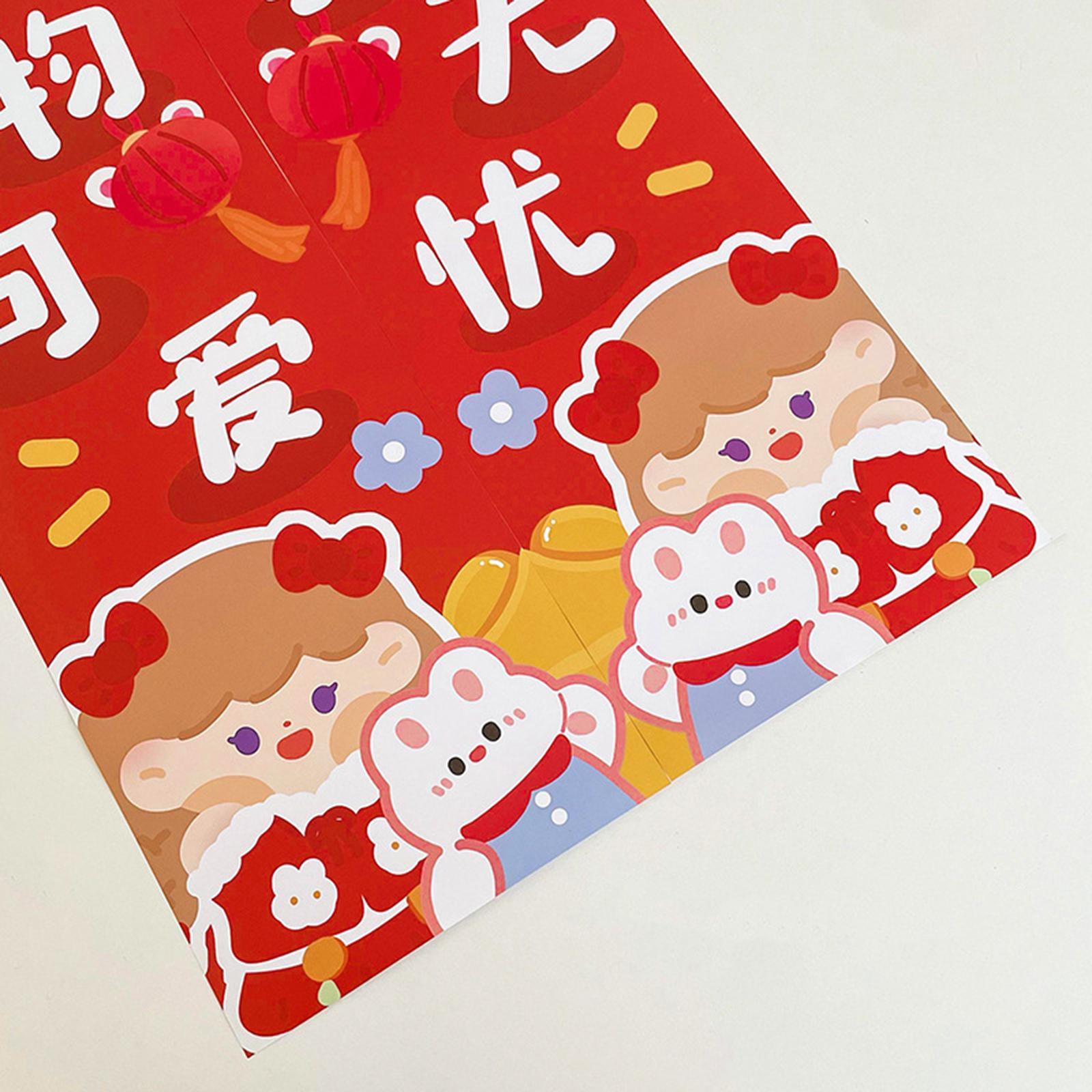 4 Pieces Chinese New Year Couplets Paper Window Ornaments for 2023 Year Rabbit Spring Festival