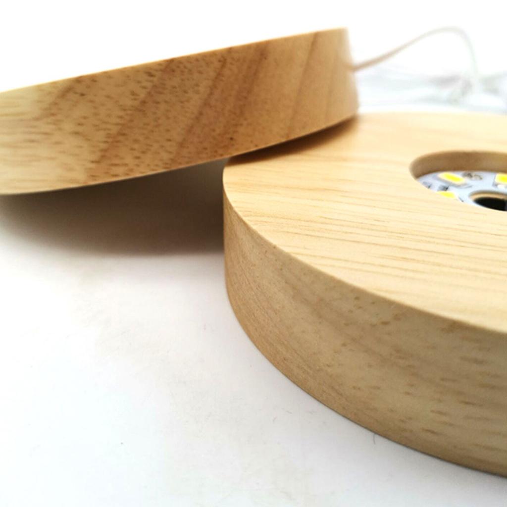 2xWooden Round LED Light Base Display Stand Lamp for Crystals Ball White Light