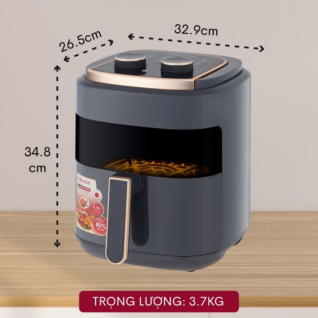 Nồi chiên không dầu 5.5 Lít FujiHome A5GG nhập khẩu tặng kèm kẹp gắp inox cao cấp - hàng chính hãng