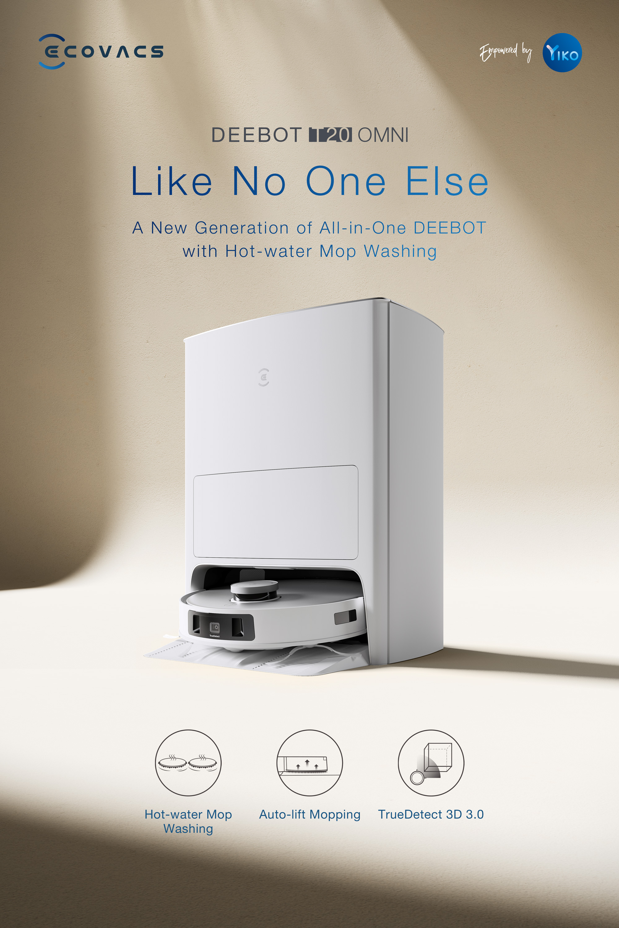 Robot hút bụi lau nhà Ecovacs Deebot T20 Omni_Lực hút 6000Pa_Bản quốc tế DLX23_Bảo hành chính hãng 24 tháng_Hàng chính hãng