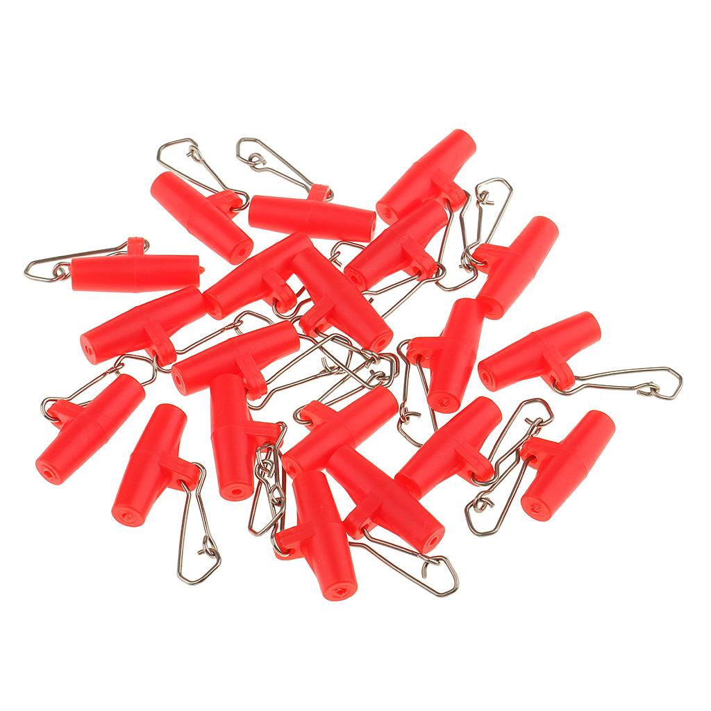 20Pcs Fishing Sinker Slides with Hooked Snap Connector for Braid Line L Red
