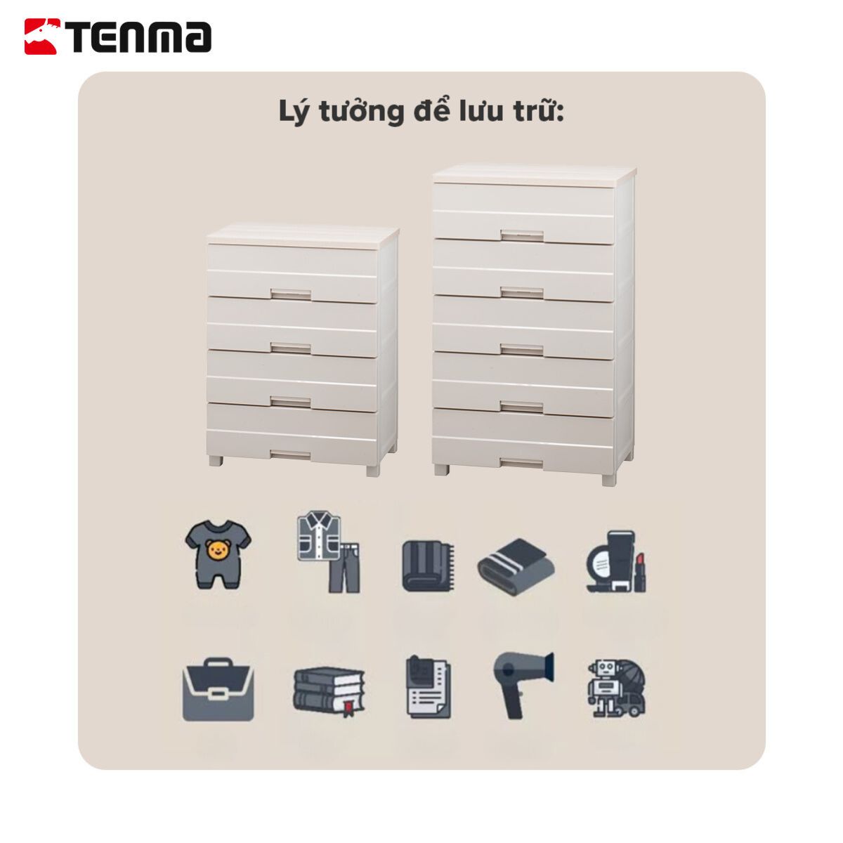 TENMA Tủ Quần Áo Fits Plus Easy JAPAN QUALITY, Lắp Được Bánh Xe, Mặt Tủ Ceramic, Chống Bám Bụi