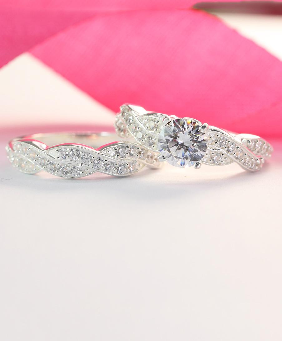 Nhẫn đôi bạc nhẫn cặp bạc đẹp đính đá ND0358