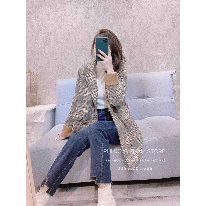 (Sẵn+ Ảnh Thật) Áo dạ kẻ 4 cúc hàng quảng châu 2 lớp, Áo vest Blazer dạ cao cấp