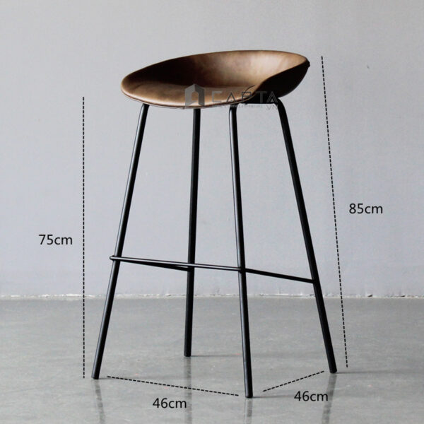 Ghế quầy bar nệm PVC màu nâu CB NIKA-P Nội thất Capta Ghế bar Cafe lưng thấp nệm vải bọc da PVC màu nâu chân sắt sơn tĩnh điện cố định