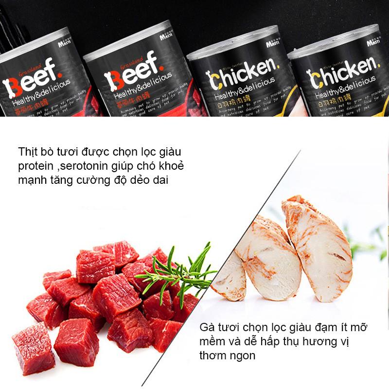 THỨC ĂN ĐÓNG HỘP CHO CHÓ MASTI PATE THỨC ĂN DINH DƯỠNG VỊ BÒ,VỊ GÀ, VỊ BÒ+GÀ CHO CHÓ-380GR