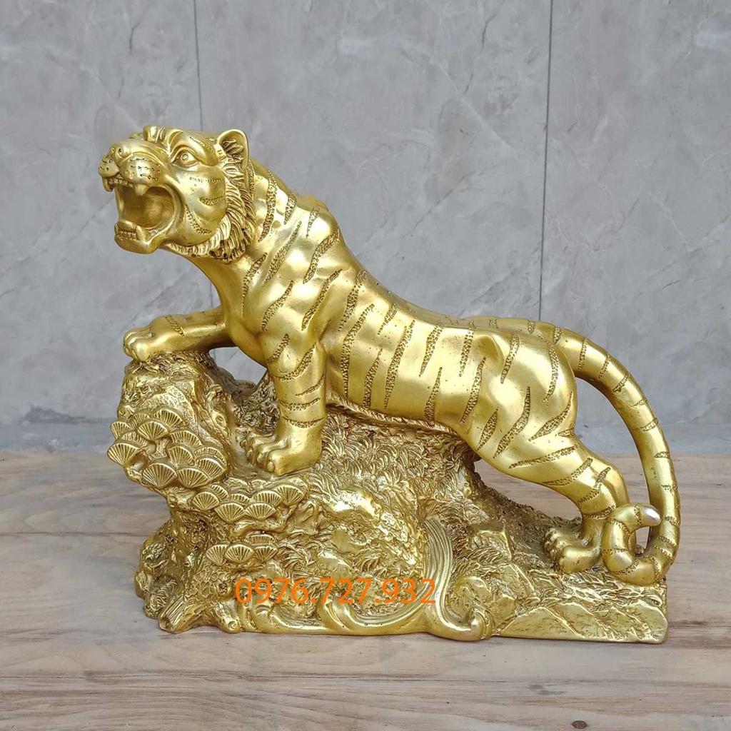 Tượng hổ cây tùng dài 27cm bằng đồng, tượng hổ phong thủy bằng đồng