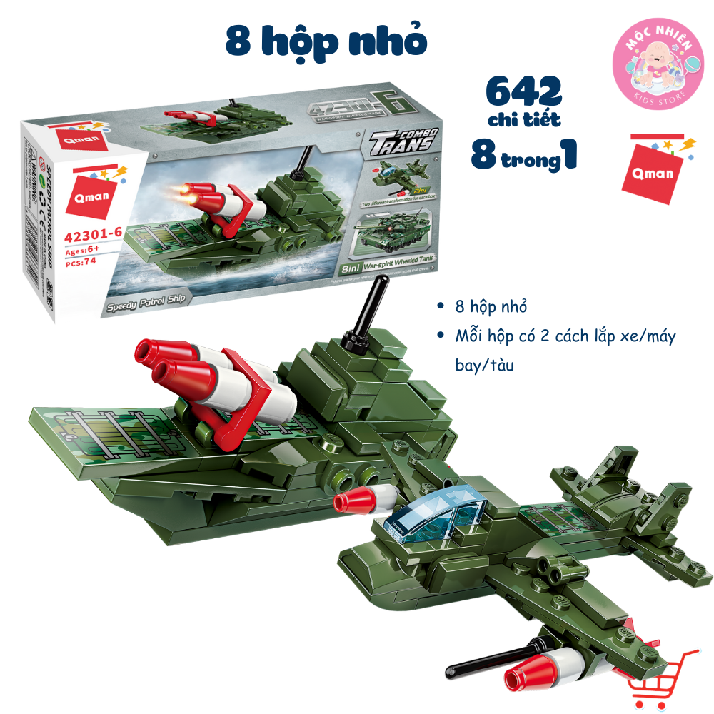 Đồ chơi lắp ráp xếp hình 8 trong 1 chủ đề quân sự Qman 42301 - Xe tăng quân sự